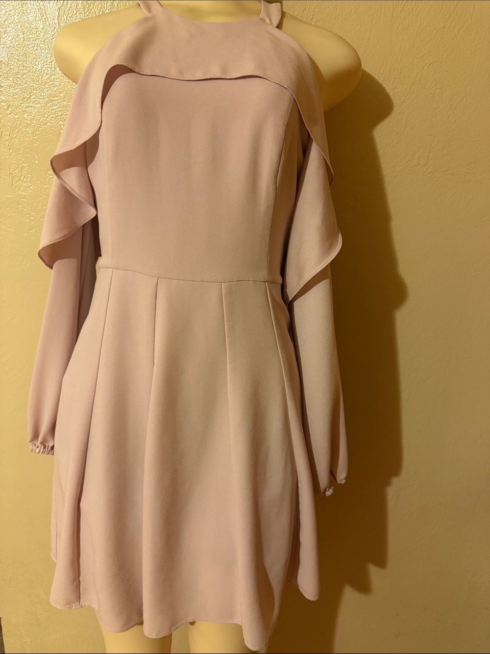 Blush Pink Cold-Shoulder Ruffle Dress